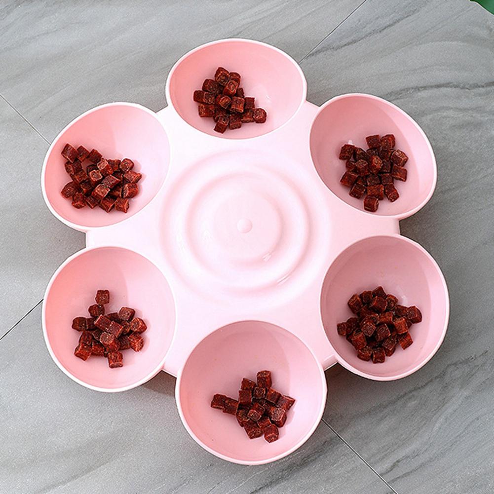 Pet Cat Dogs 6-grid Petals Bowls Multi-function Drinking Water Feeding Bowl Slow Eating Feeder Food Distribution Container
