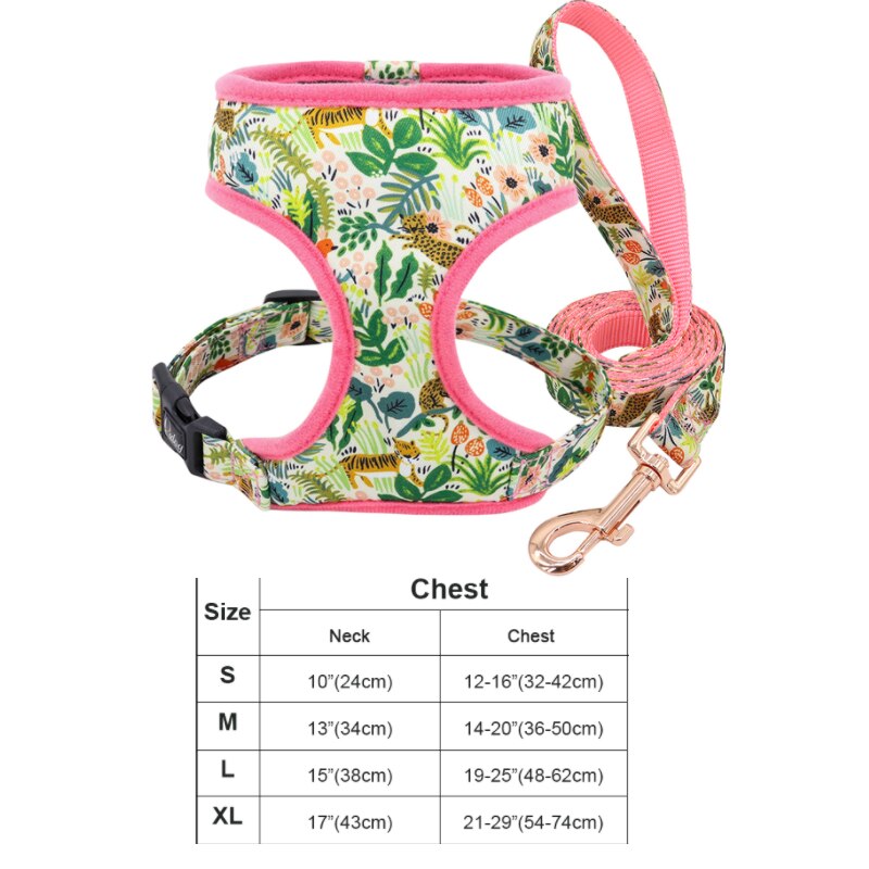 Print Flower Dog Harness Leash Set Forest Floral Pet Puppy Harness Vest Leashes Adjustable for Small Medium Large Dogs Chihuahua