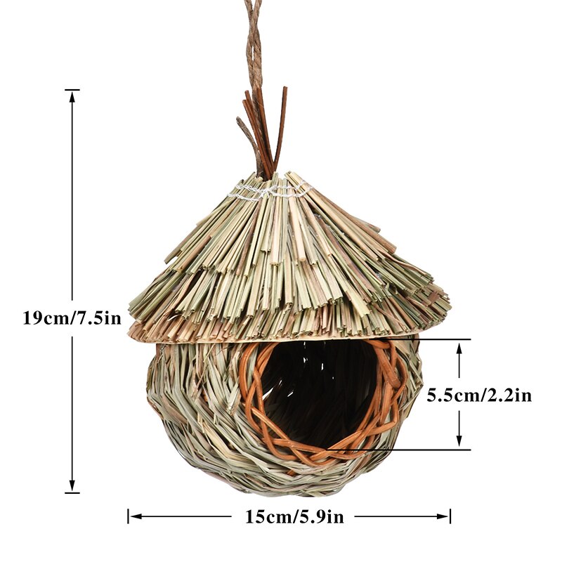 12 Style Hand-Woven House Birds Nest Shelter Hut Cage Natural Grass Hanging Sparrows Parrot Cage Straw Rope Outside Bird House