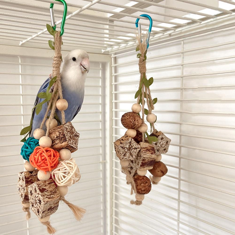 Colorful Wooden Hanging Chew Toys Rattan Ball Wooden Beads Bird Cage Accessories For Relieving Boredom