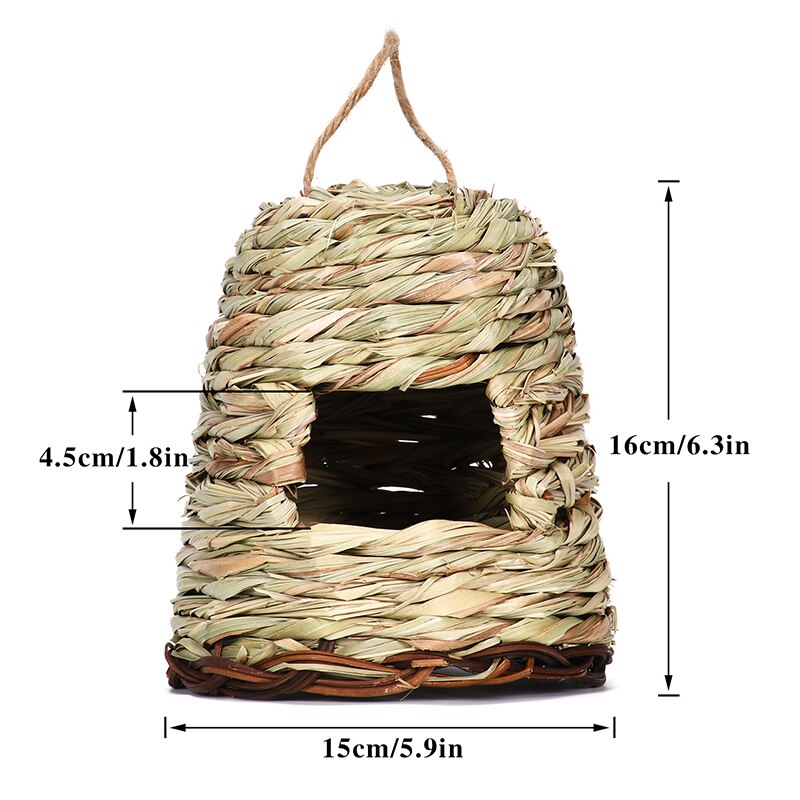 12 Style Hand-Woven House Birds Nest Shelter Hut Cage Natural Grass Hanging Sparrows Parrot Cage Straw Rope Outside Bird House