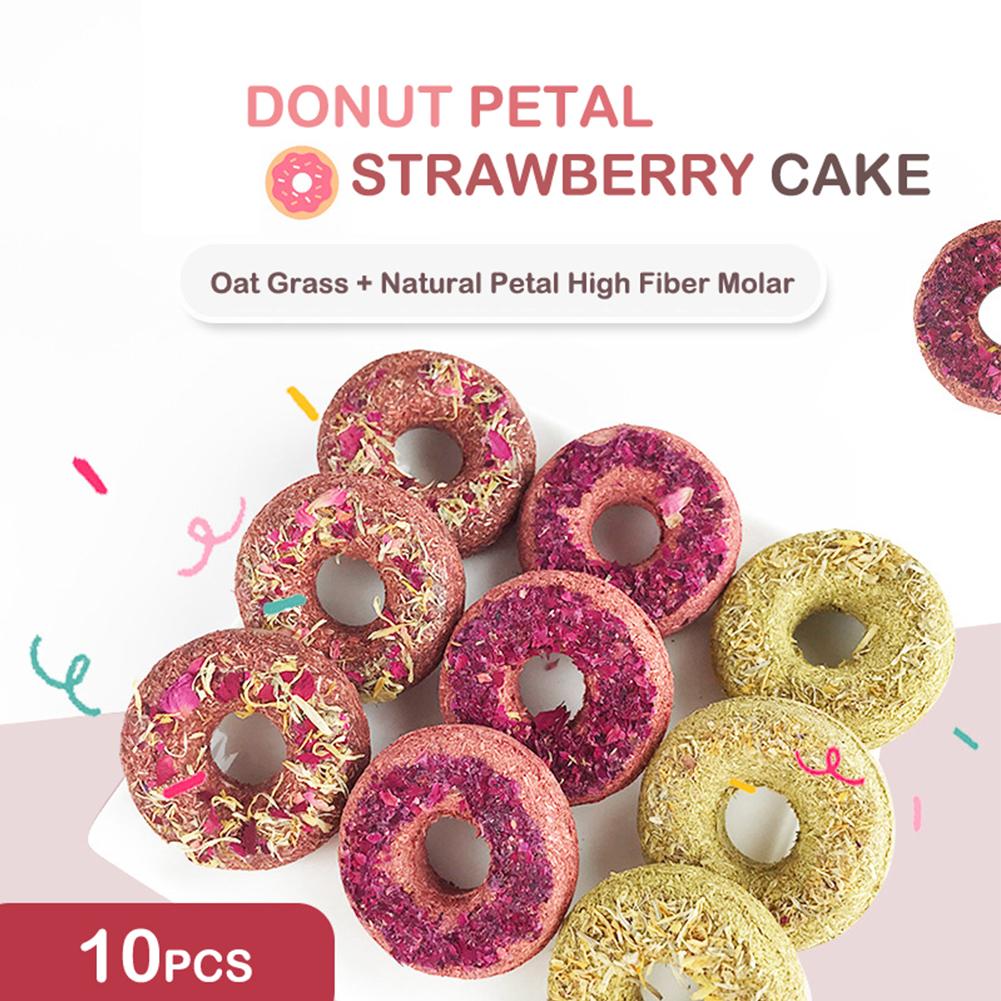 10pcs Pet Rabbit Donut Grass Cake Teeth Grinding Snacks Chew Toy For Hamsters Chinchilla Guinea Pig
