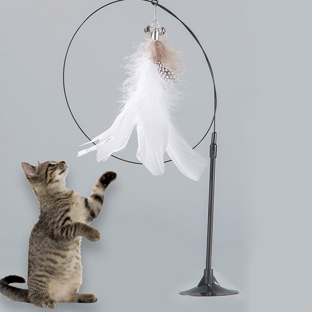 Funny Cat Teaser Stick Replaceable Hook Design Suction Cup Long Rod Interactive Feather Teaser Stick Pet Supplies