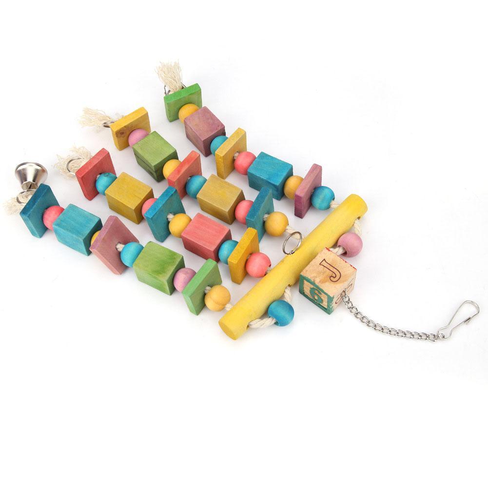 Parrot Bird Colorful Hanging Wooden Chewing Toys Stand Rack Bird Cage Accessories With Bells Bird Supplies