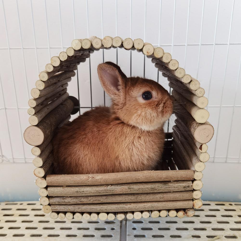 Natural Wooden Hideout Shelter Handmade Chewing Climbing Bridge For Rabbit Chinchilla Guinea Pig Small Animal