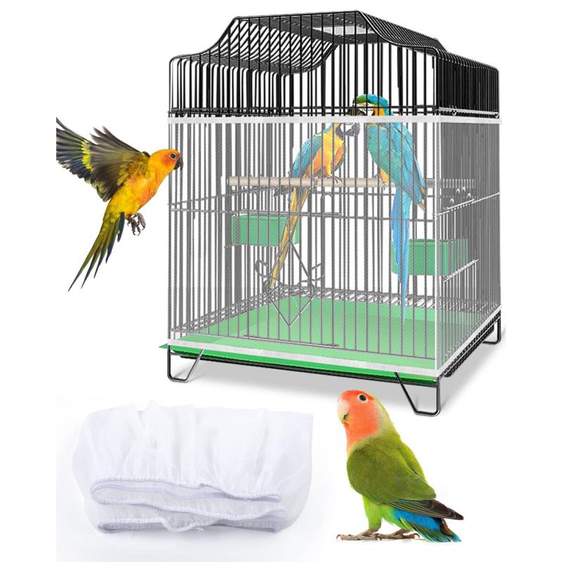 Parrot Bird Cage Cover Adjustable Universal Breathable Stretch Mesh Skirt Dustproof Net Cover Cage Guard