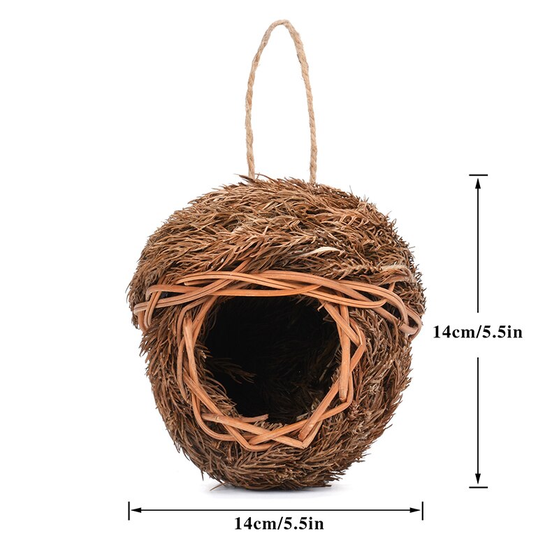 12 Style Hand-Woven House Birds Nest Shelter Hut Cage Natural Grass Hanging Sparrows Parrot Cage Straw Rope Outside Bird House