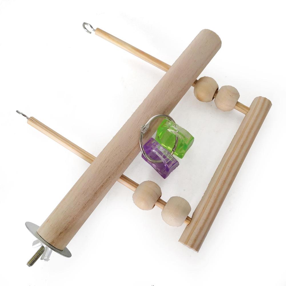 Wooden Parrot Bird Swing Gnawing Toys Wood-color Stand Bar Playstand Sleeping Perch Stick With Chewing Beads Birds Supplies