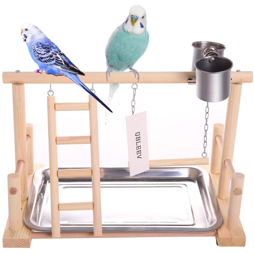 Birds Parrot Wooden Training Perch Stand Playground Climbing Ladder Swing Toys With Bells Bird Supplies