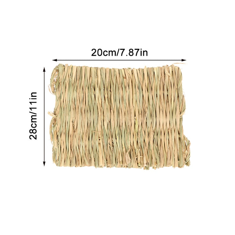 Rabbits Bunny Grass Mat Small Animal Woven Hay Mat Natural Straw Bedding Resting Cage Mat For Guinea Pig Chinchilla Hamster Rat