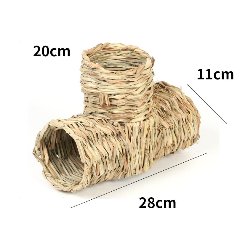 Foldable Woven Grass Pet Rabbit Hamster Guinea Pig Cage Nests House Chew Toy MJ72811