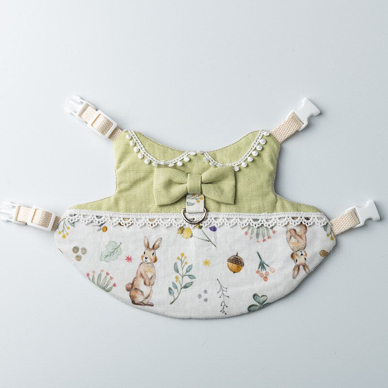 Rabbit Princess Dress Traction Rope Bunny Cotton Chest Strap Dwarf Rabbit Photo Dress Cute Clothes Small Pet Outing Accessories