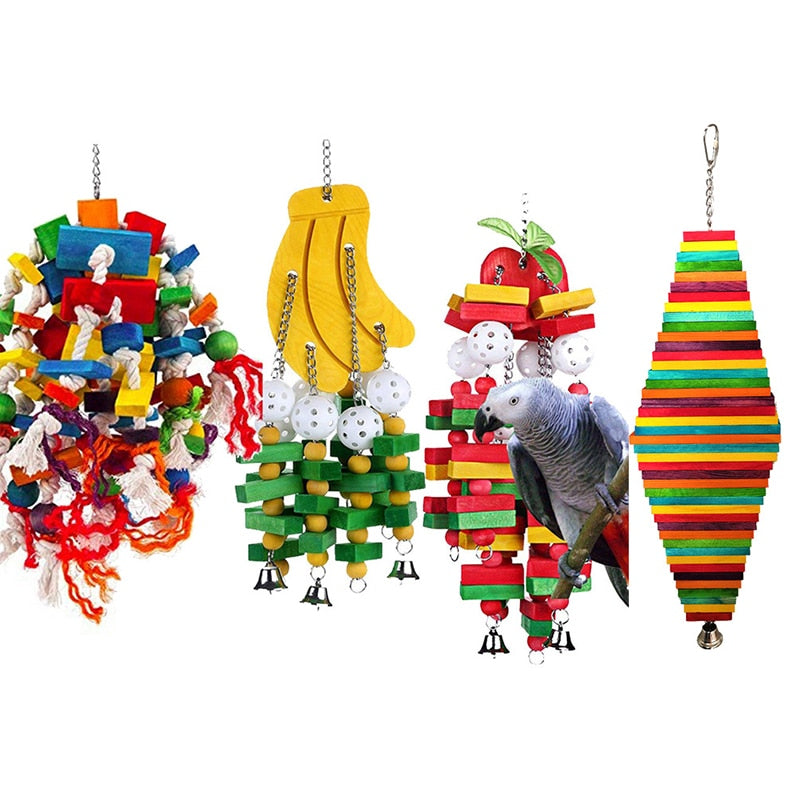 1pc Pet Parrot Toys Wooden Durable Birds Chew Toys Large Colorful Toys for Parrot Macaw Pet Bird Swing Toy Pets Accessories