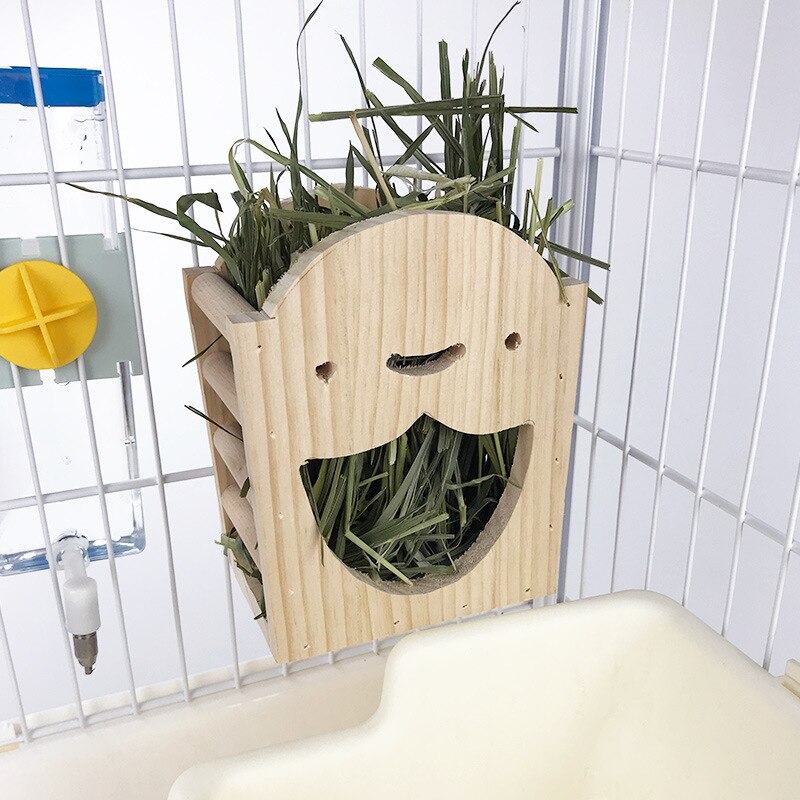 Cute Hangable Wooden Grass Frame Natural Wood Solid Wood Food Bowl Small Pet Hay Rack Accessories For Rabbit Hamster Guinea Pig