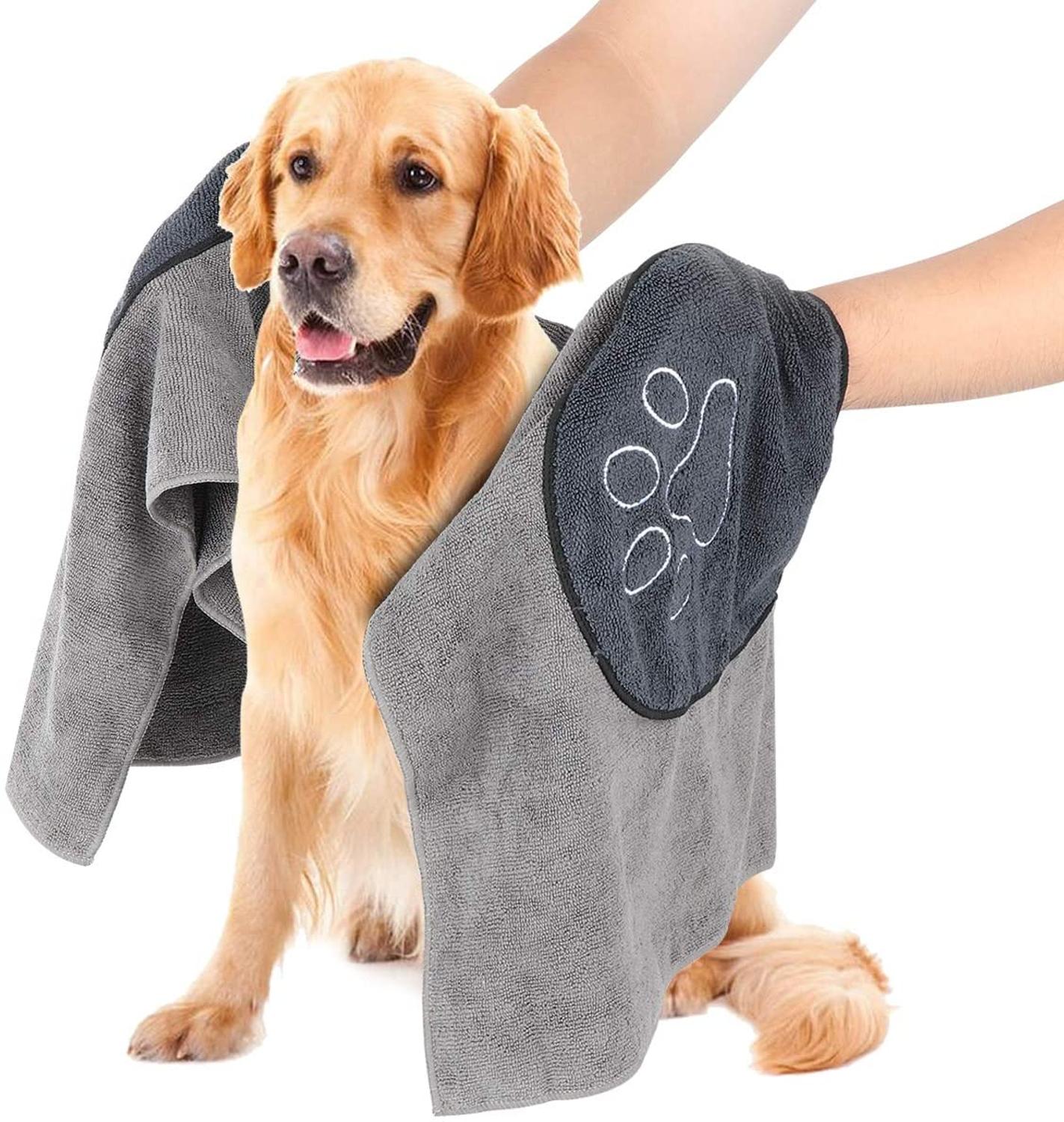 Pet Drying Towel Ultra-absorbent Dog Bath Towel Microfiber 96*50cm Soft Material Microfiber Paw Print Bath Towel