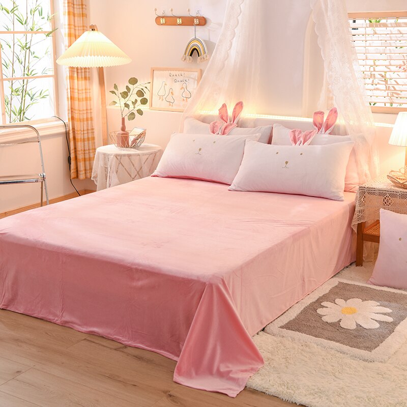 Luxury Fleece Velvet Lovely Rabbit Ears Bedding Set Warm Flannel Duvet Cover Pillowcases Flat Sheet Twin Queen King Size 3/4 Pcs