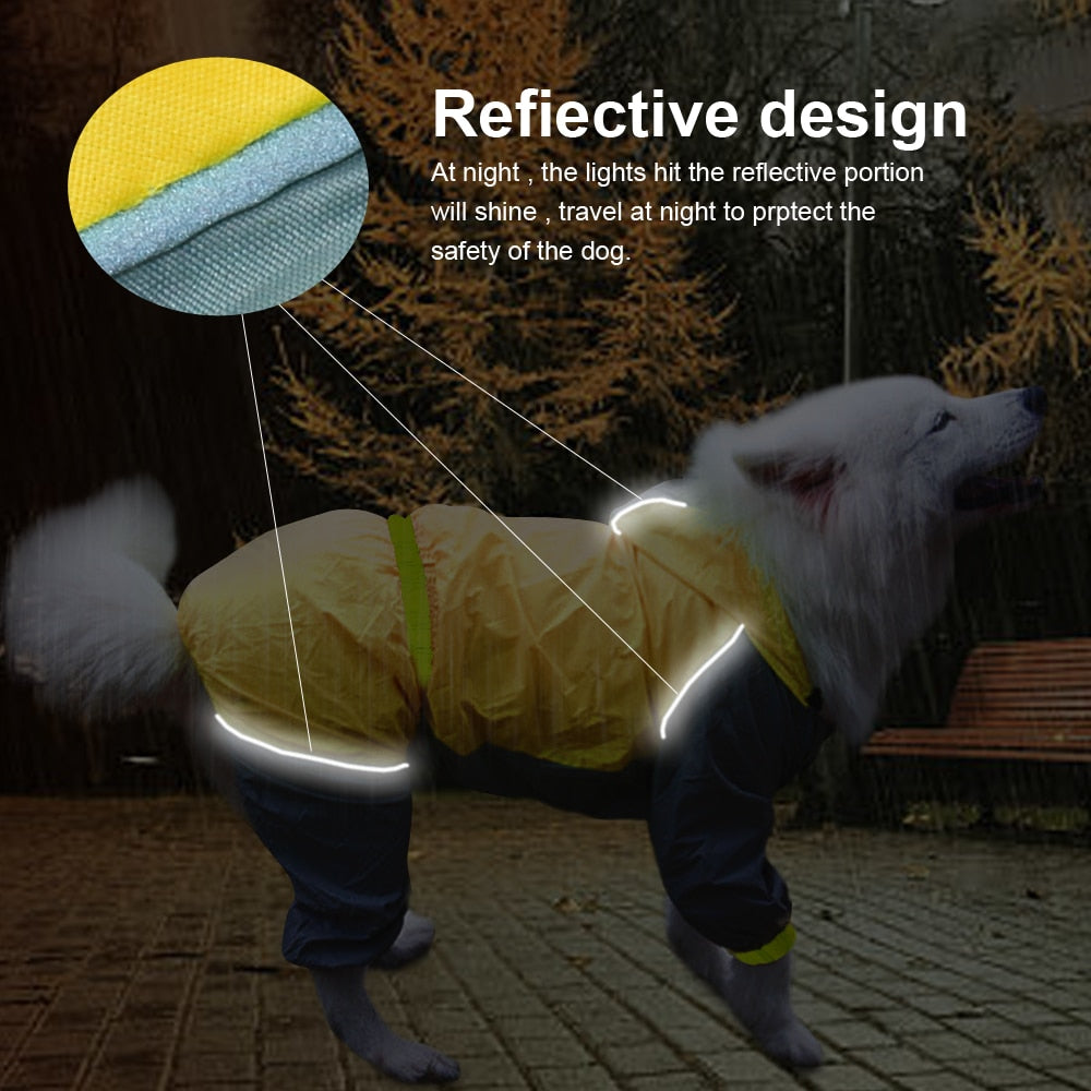 Dog Raincoat Reflective Dogs Rain Coat Dog Clothes Hoodies Waterproof Jumpsuit Rainwear Clothes for Large Dogs Labrador S-2XL