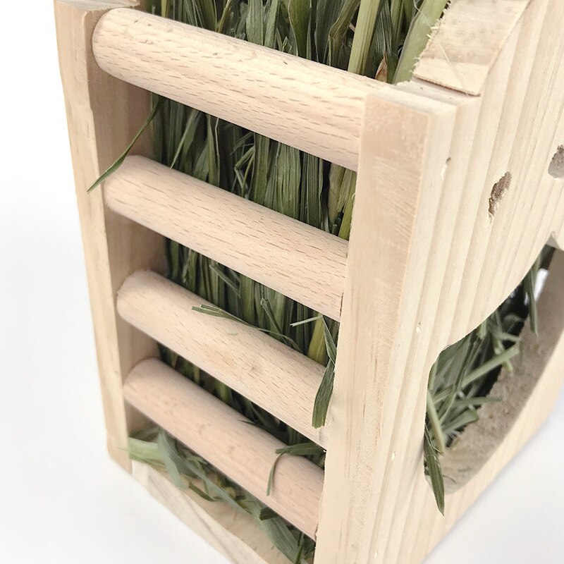 Cute Hangable Wooden Grass Frame Natural Wood Solid Wood Food Bowl Small Pet Hay Rack Accessories For Rabbit Hamster Guinea Pig