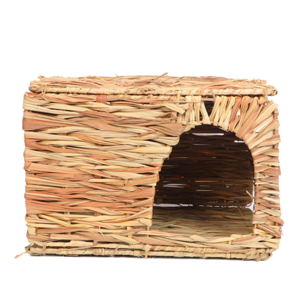 Rabbit Straw House Foldable thatched Cottage Natural Grass Cage Pet Hideaway Chew Toy Den Hamster Hut Small Animal Grassy Nest