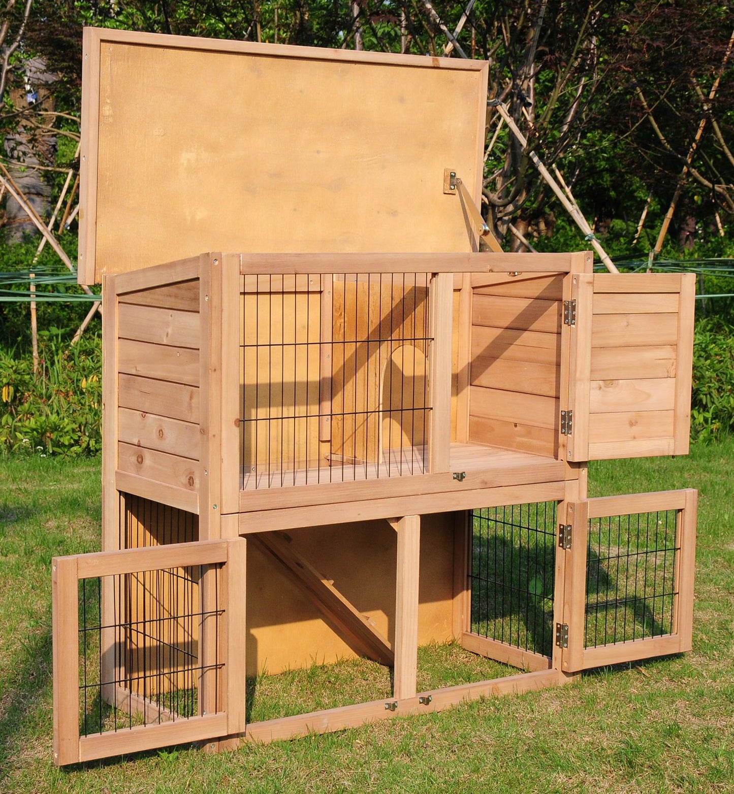 Outdoor Hutch Large Chicken Coop House for Rabbits Guinea Pigs Hamster Pets Cages for Small Animals Waterproof 2 Levels 3 Doors