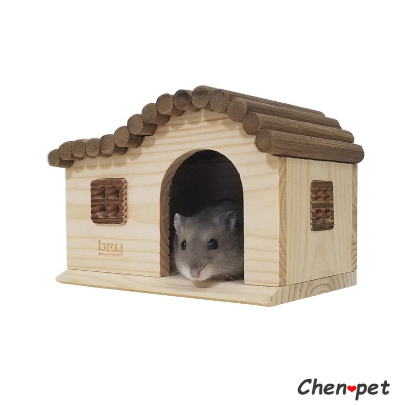 High Quality Natural Hamster Wood Shed House Small Animal Cage Accessories Chinchillas Toys