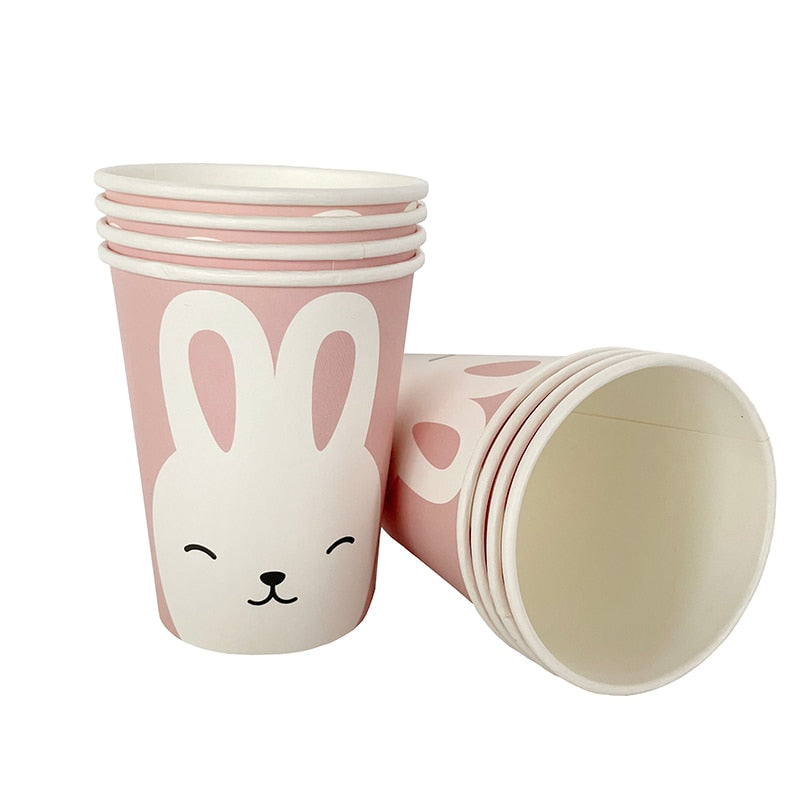 8pcs Bunny Egg Paper Plates Rabbit Ear Shape Cups Party Supplies Tableware Birthday Party Baby Shower decor