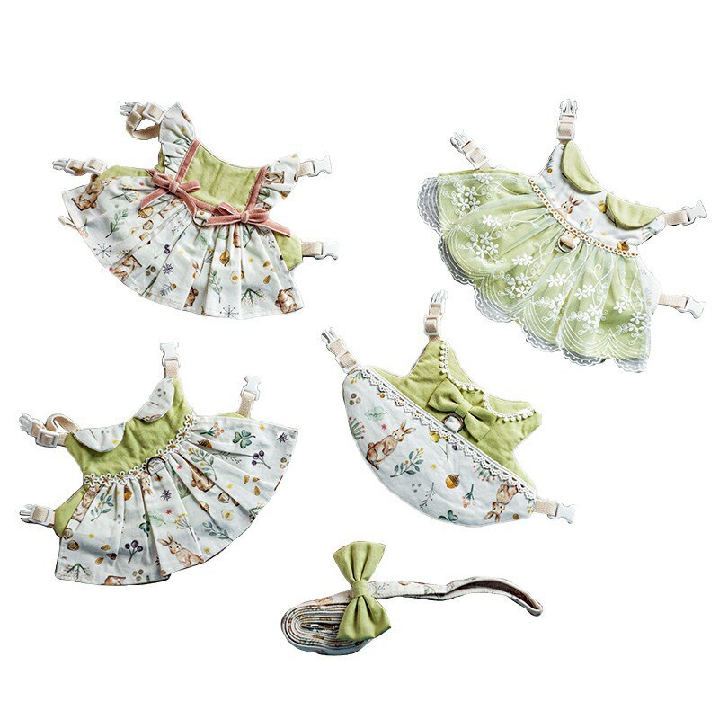 Rabbit Princess Dress Traction Rope Bunny Cotton Chest Strap Dwarf Rabbit Photo Dress Cute Clothes Small Pet Outing Accessories