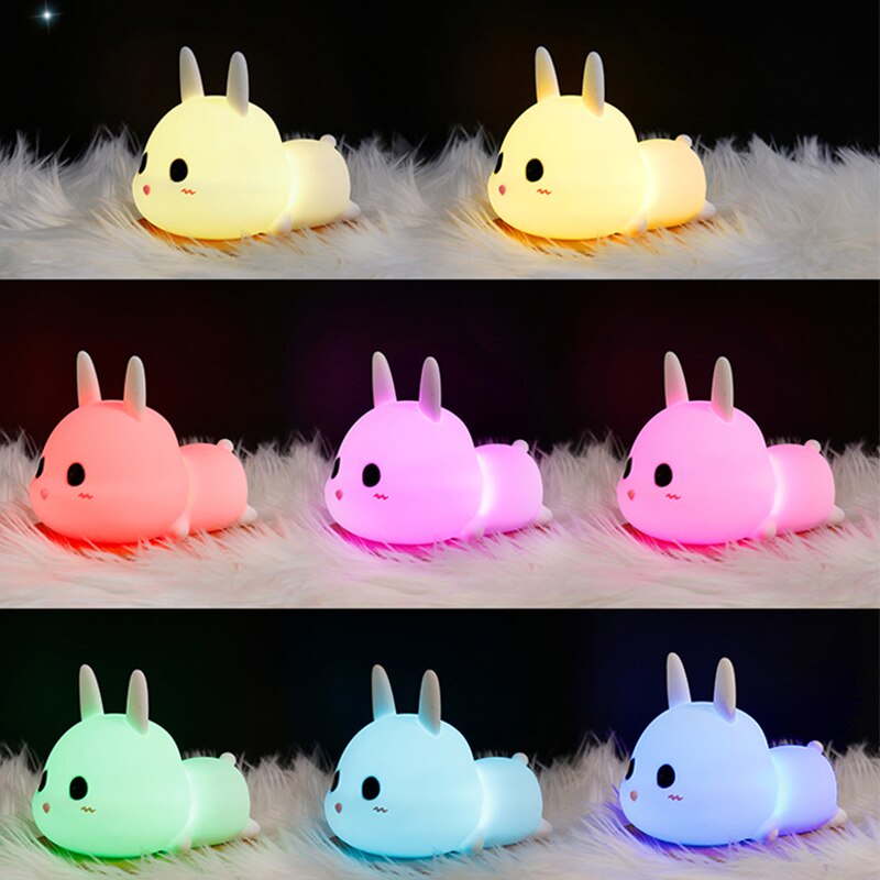 Touch Sensor Rabbit LED Night Light Remote Control Colorful Dimmable Timer Rechargeable Silicone Bunny Lamp for Kids Baby Gift