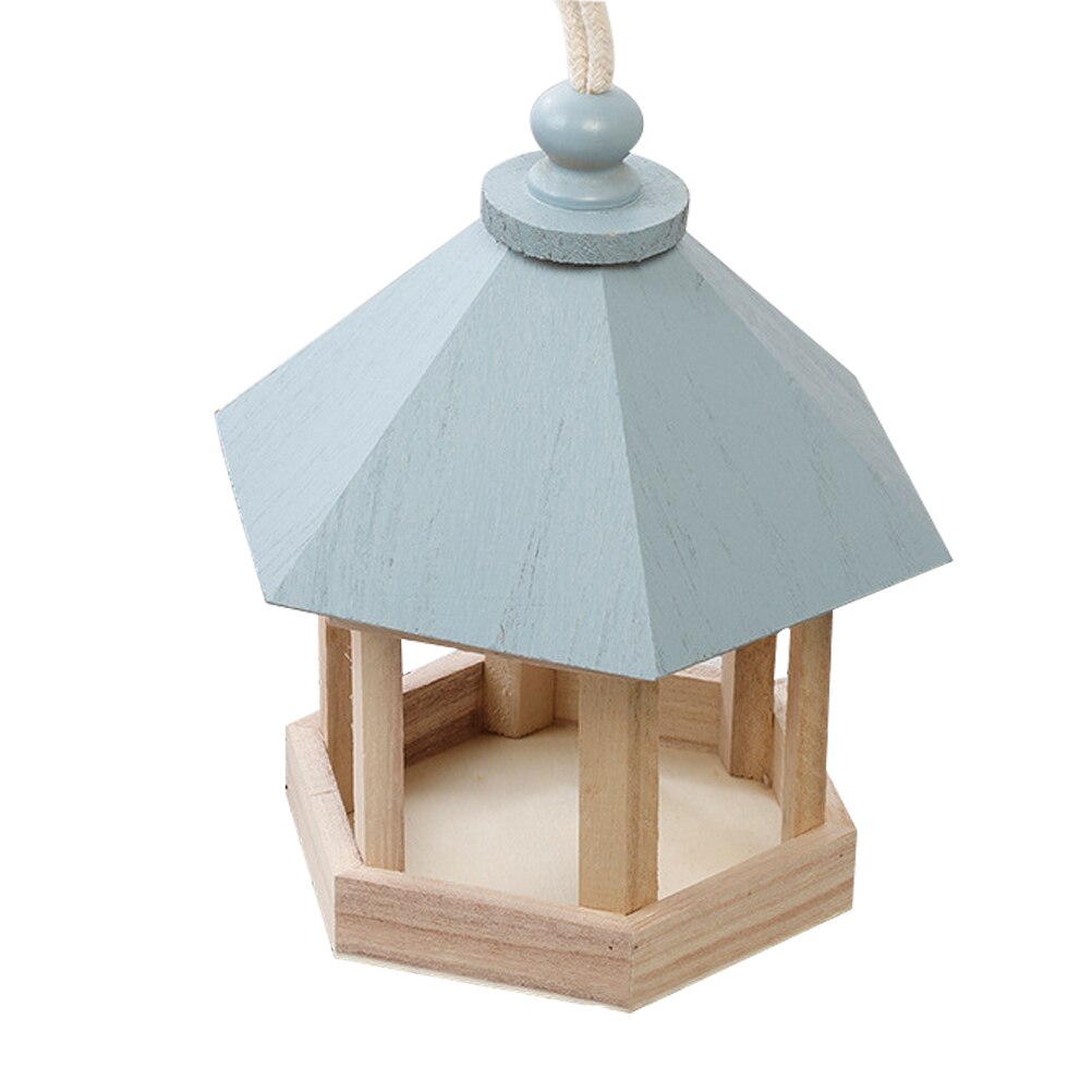 Outdoor Wooden Birds House Shaped Feeder Food Container With Hang Rope For Garden Park Bird Feeder Hotel Table Peanut