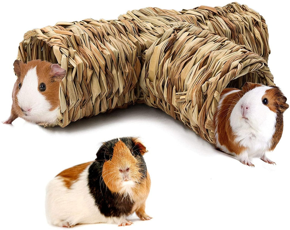 Foldable Woven Grass Pet Rabbit Hamster Guinea Pig Cage Nests House Chew Toy MJ72811