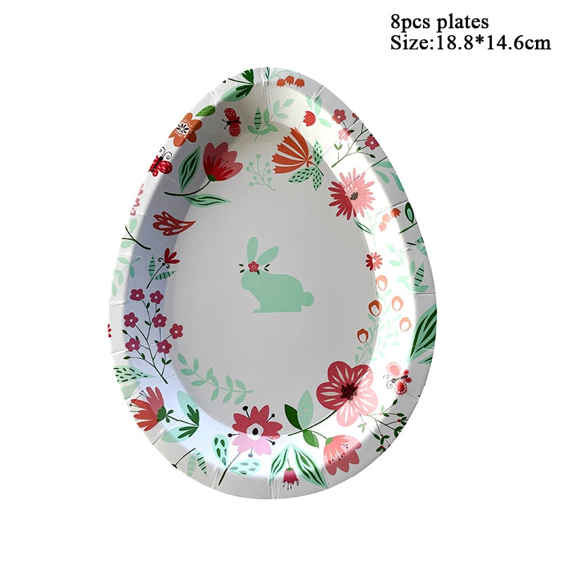 8pcs Bunny Egg Paper Plates Rabbit Ear Shape Cups Party Supplies Tableware Birthday Party Baby Shower decor