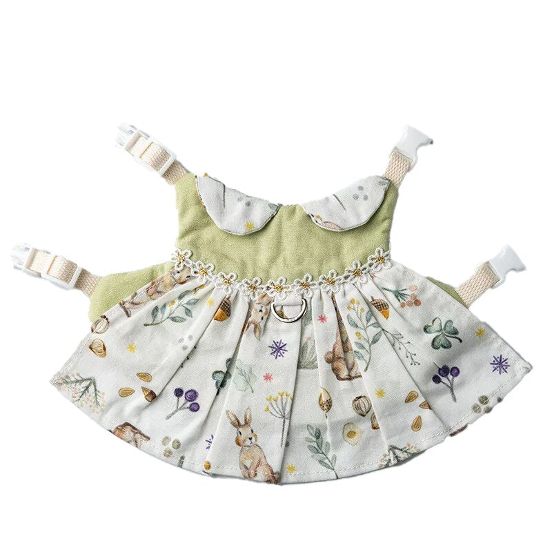 Rabbit Princess Dress Traction Rope Bunny Cotton Chest Strap Dwarf Rabbit Photo Dress Cute Clothes Small Pet Outing Accessories