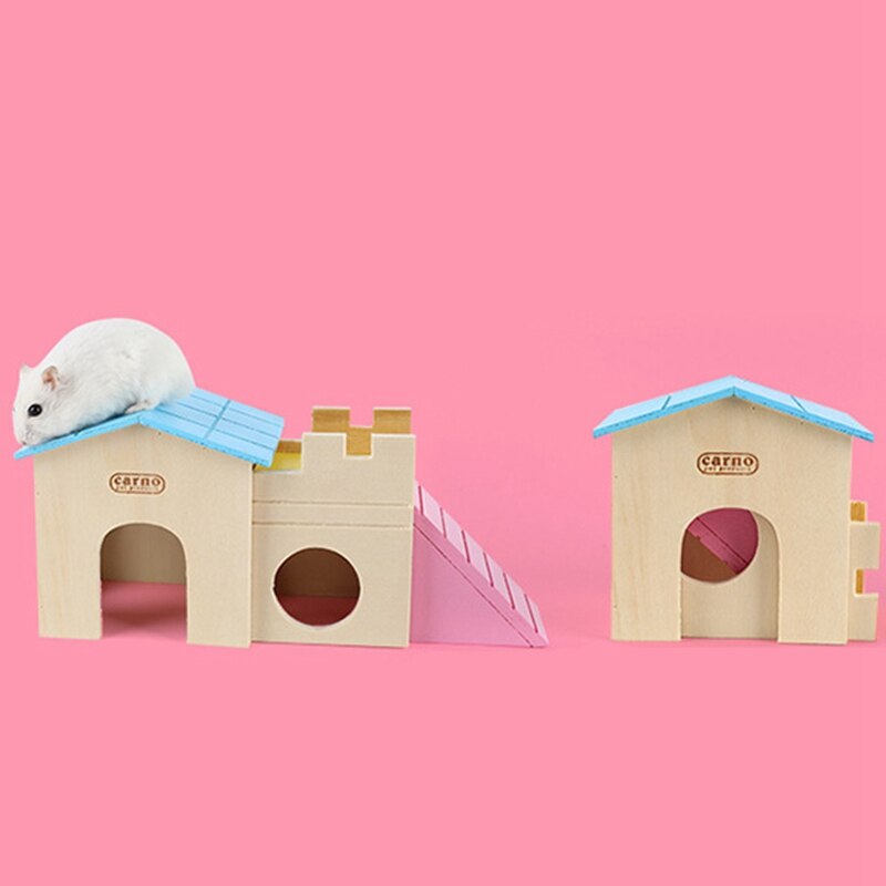 1Pcs Pet Small Animal Rabbit Hideout Wooden Hamster Ladder Habitat Hamster House With Slide Exercise Toy Lovely Rat House Cage