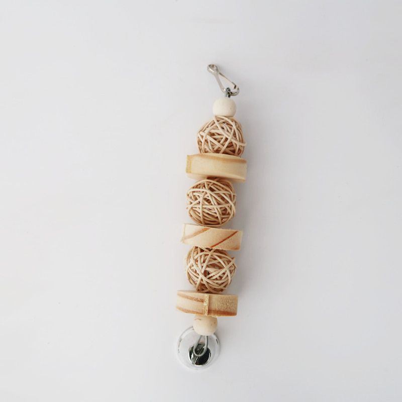 Bird Chew Toy Natural Wood Blocks Rattan Ball Parrot Entertainment Toys for Parakeet Cockatiel Lovebird Mini Macaw