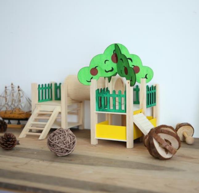 Hamster wooden luxury castle pet supplies hamster toy wooden house tunnel slide toy hamster accessories