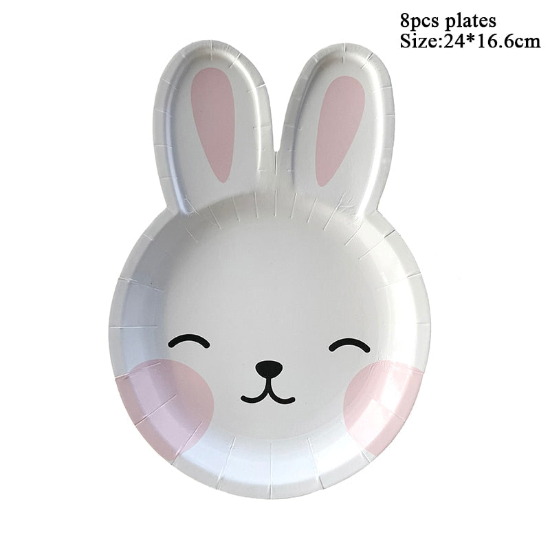 8pcs Bunny Egg Paper Plates Rabbit Ear Shape Cups Party Supplies Tableware Birthday Party Baby Shower decor
