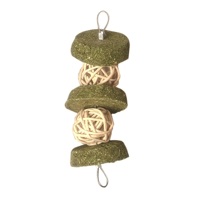 Bunny Chew Toys Rabbit Hay Treat Grass Cakes Applewood Blocks Wicker Balls for Rabbit Chinchilla Teeth Cleaning