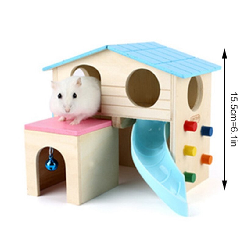 1Pcs Pet Small Animal Rabbit Hideout Wooden Hamster Ladder Habitat Hamster House With Slide Exercise Toy Lovely Rat House Cage
