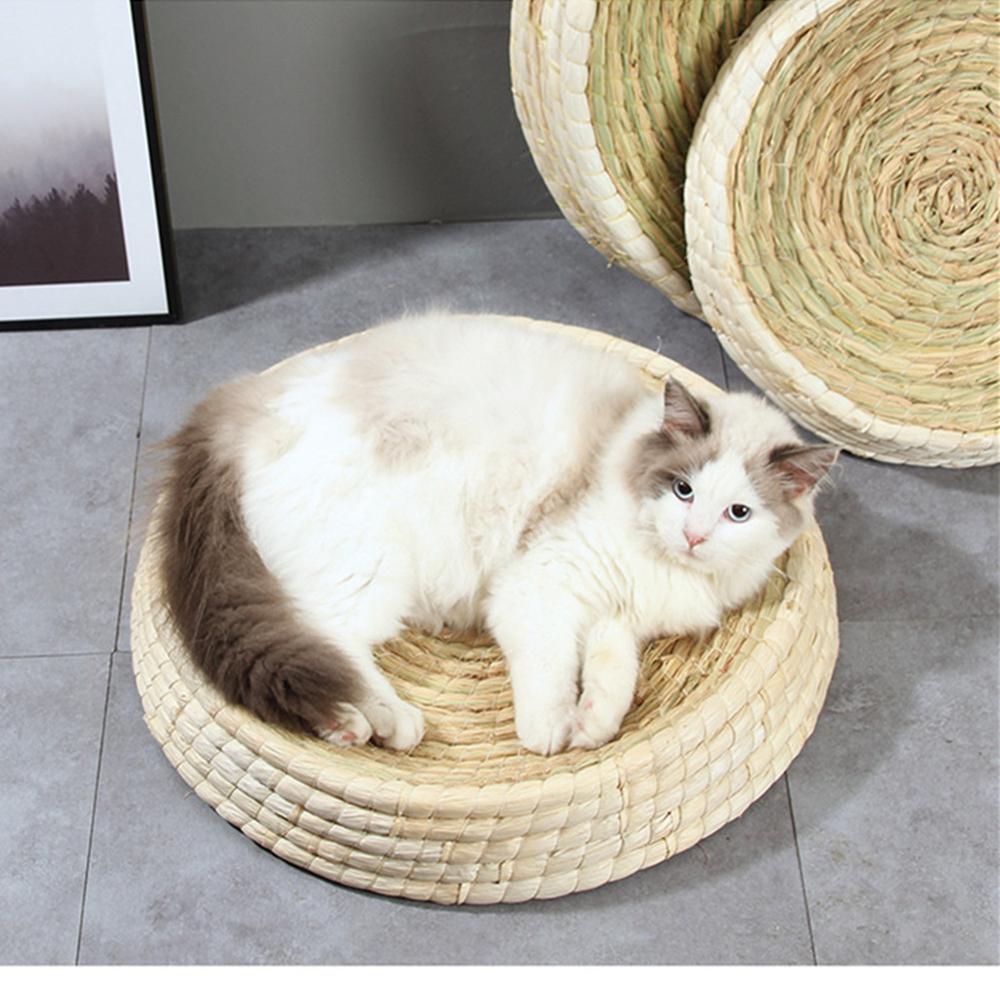 Pet Straw Braided Bed Puppy Kennel Cat Nest Kitten Scratching Sleeping Mat Pets House Cats Grinding Claw Cushion Pad