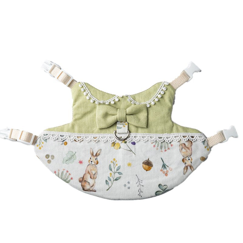 Rabbit Princess Dress Traction Rope Bunny Cotton Chest Strap Dwarf Rabbit Photo Dress Cute Clothes Small Pet Outing Accessories