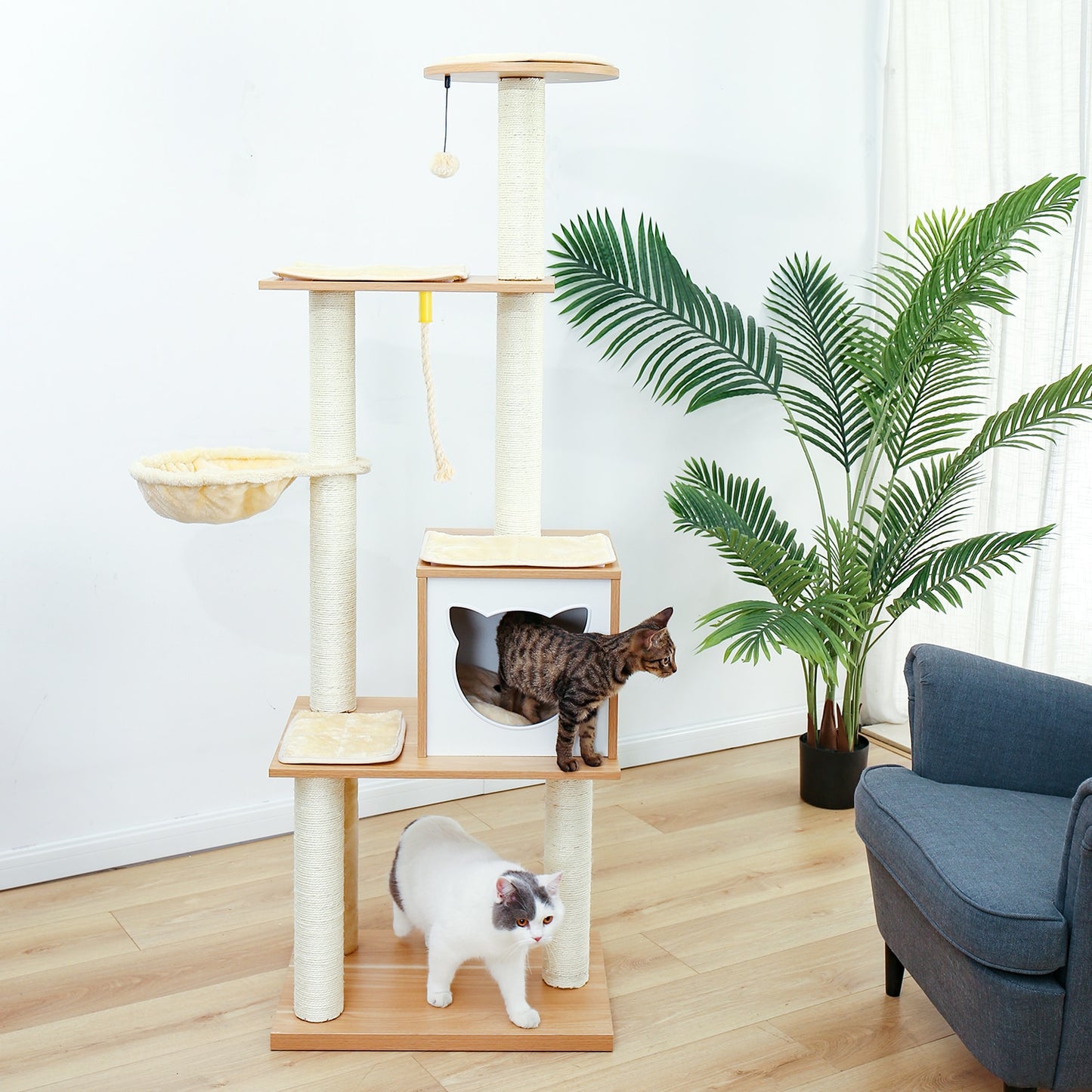 Domestic Delivery Wooden Modern Cat Tower Cat's Activity Cat Furniture with Removable and Washable Mats for Kitten Large Cats