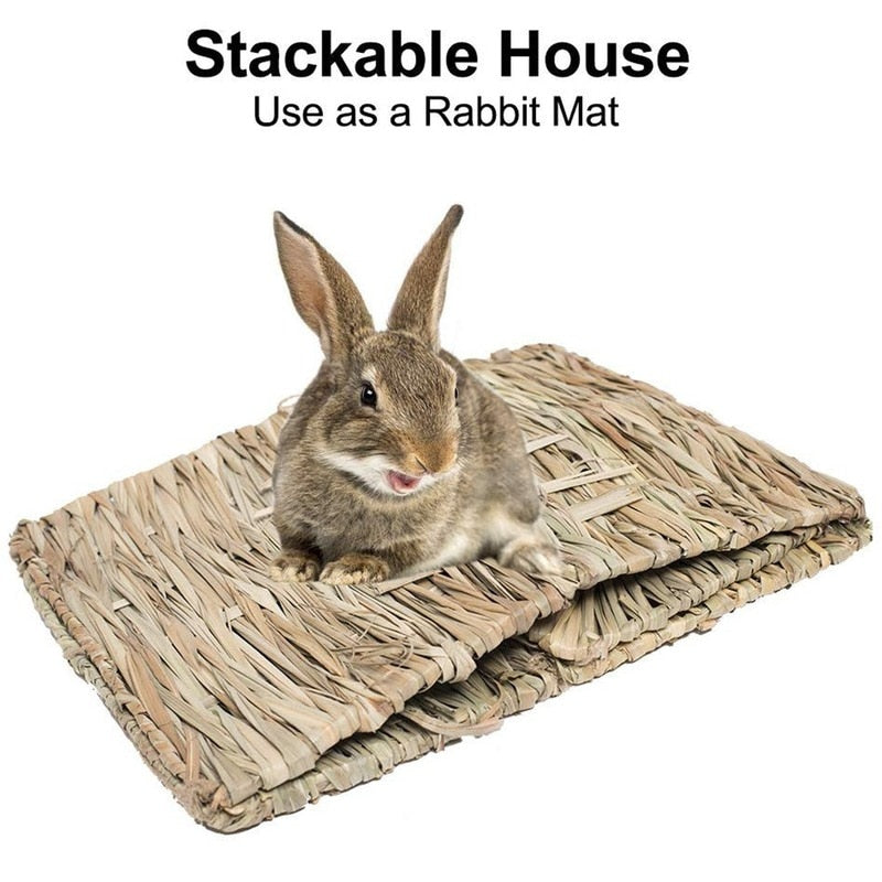 Foldable Woven Grass Pet Rabbit Hamster Guinea Pig Cage Nests House Chew Toy MJ72811
