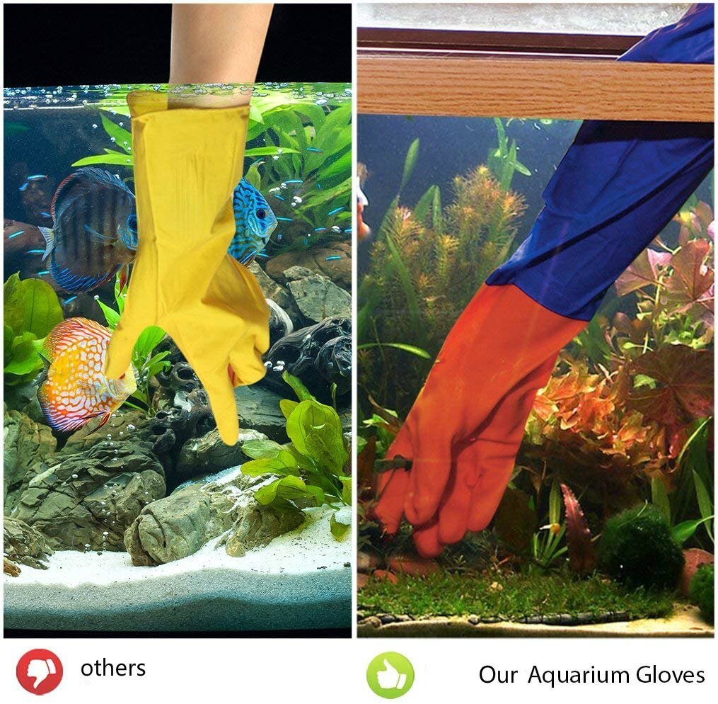 1 Pair Aquarium Water Change Gloves 19.6 Inches No-Skid Design Seamless Stitching Elastic Cuff  Regular Fish Tank Maintenance