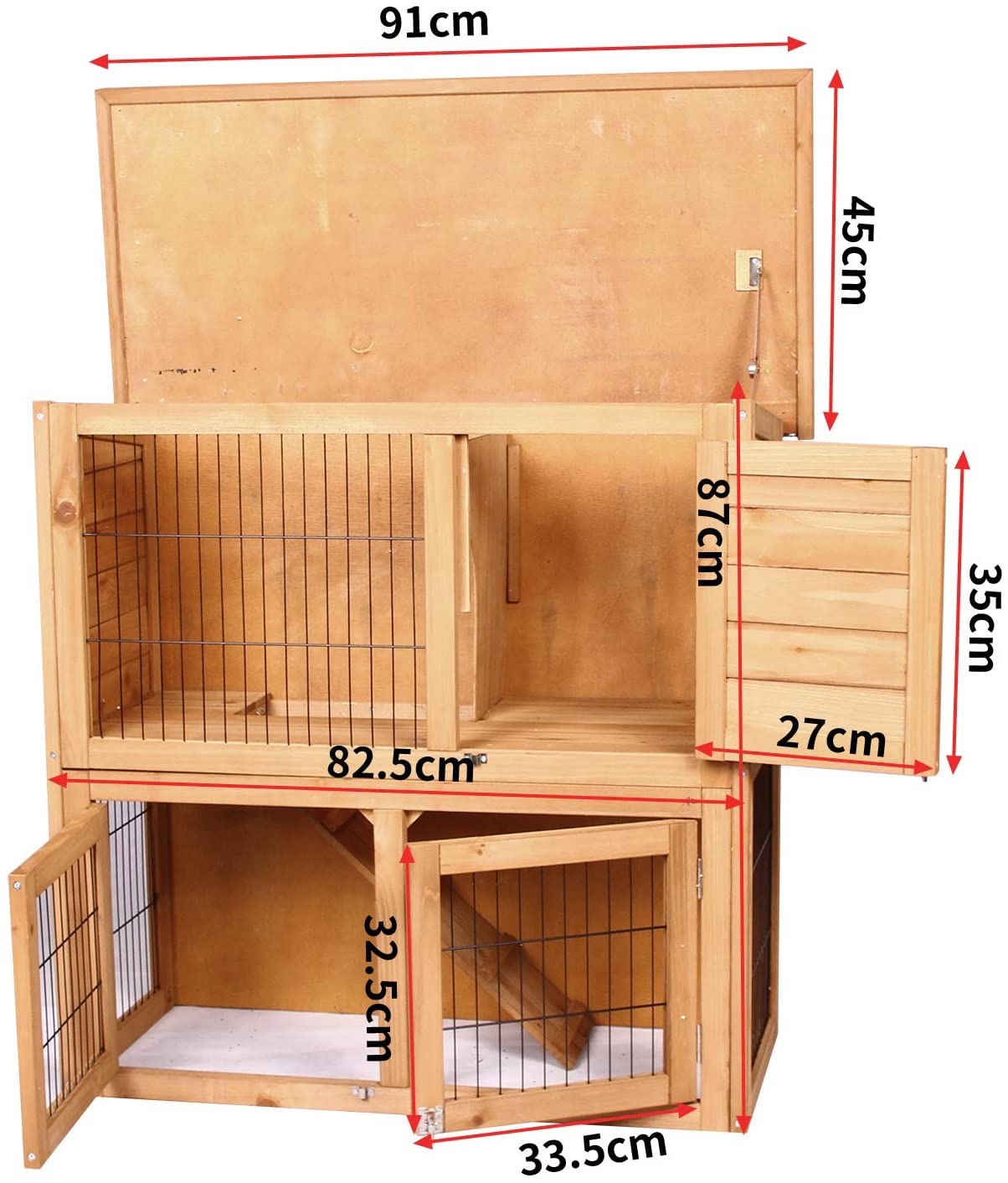 Outdoor Hutch Large Chicken Coop House for Rabbits Guinea Pigs Hamster Pets Cages for Small Animals Waterproof 2 Levels 3 Doors