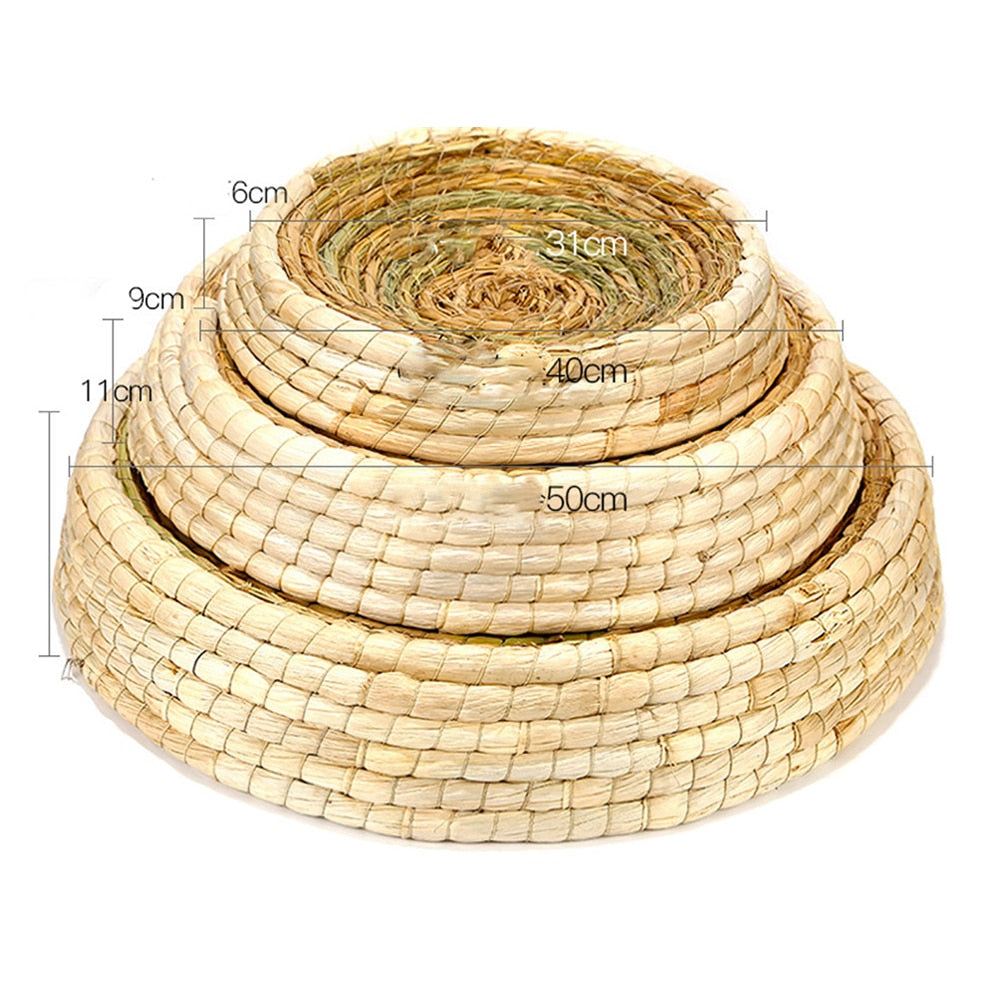 Pet Straw Braided Bed Puppy Kennel Cat Nest Kitten Scratching Sleeping Mat Pets House Cats Grinding Claw Cushion Pad