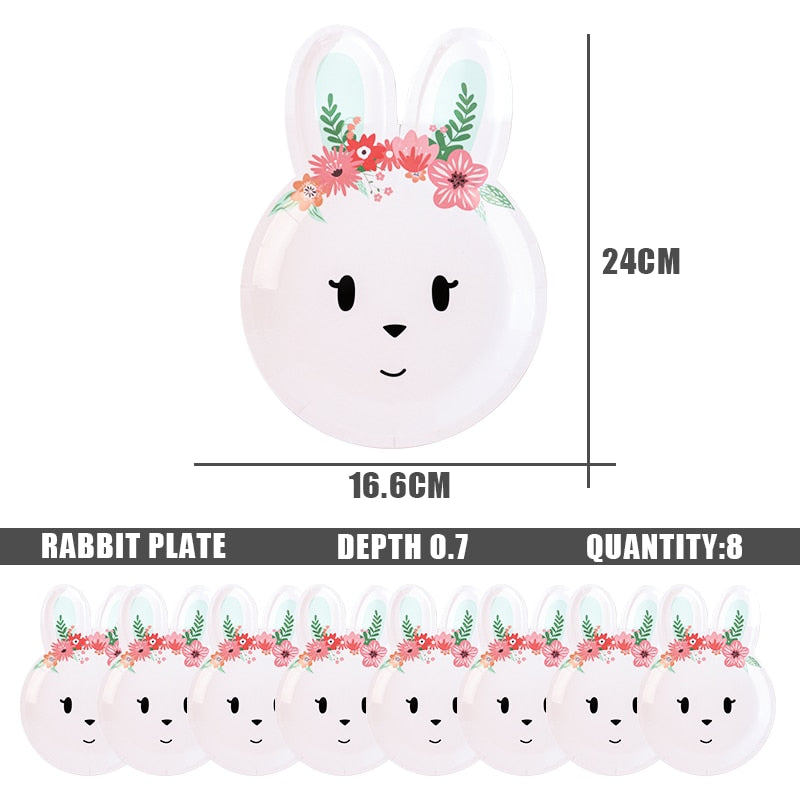 8pcs Bunny Egg Paper Plates Rabbit Ear Shape Cups Party Supplies Tableware Birthday Party Baby Shower decor