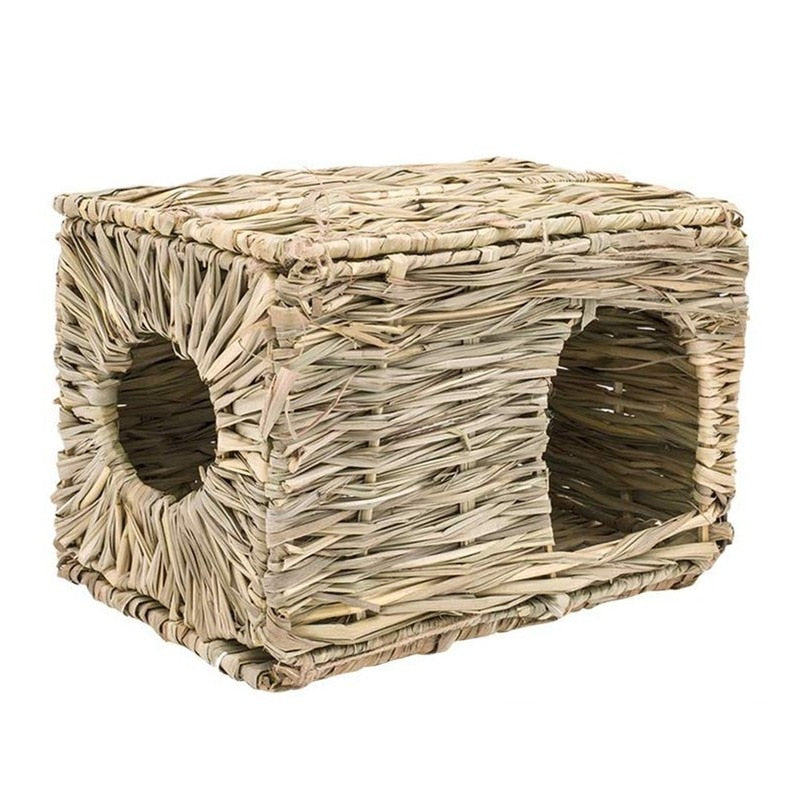 Foldable Woven Grass Pet Rabbit Hamster Guinea Pig Cage Nests House Chew Toy MJ72811