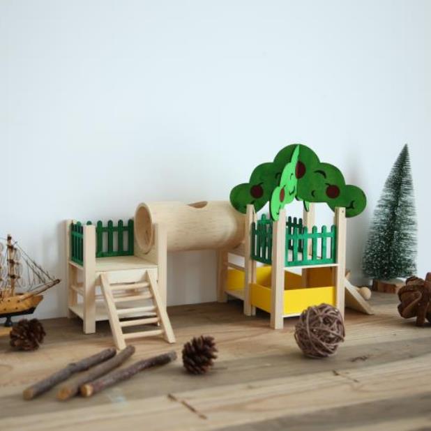 Hamster wooden luxury castle pet supplies hamster toy wooden house tunnel slide toy hamster accessories