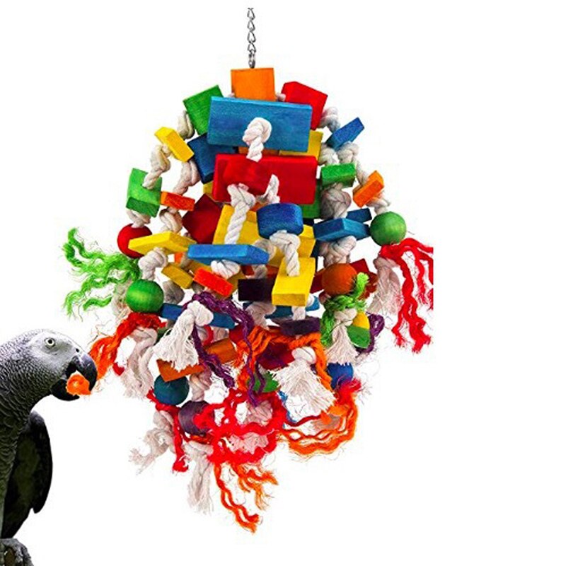 1pc Pet Parrot Toys Wooden Durable Birds Chew Toys Large Colorful Toys for Parrot Macaw Pet Bird Swing Toy Pets Accessories