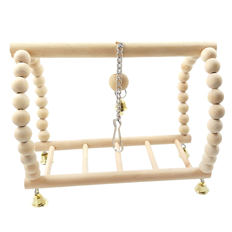Parrots Toys Bird Swing Exercise Climbing Hanging Ladder Bridge Wooden Rainbow Pet Parrot Macaw Hammock Bird Toy With Bells